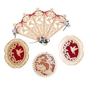 Handmade Wood Fretwork Wall Decor Hummingbird Cabin Cottagecore Art Set‎ 4pc OS